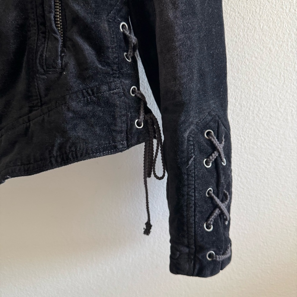 Free People Black Lacey Corset Velvet Lace Up Moto Jacket size Small - Picture 4 of 9